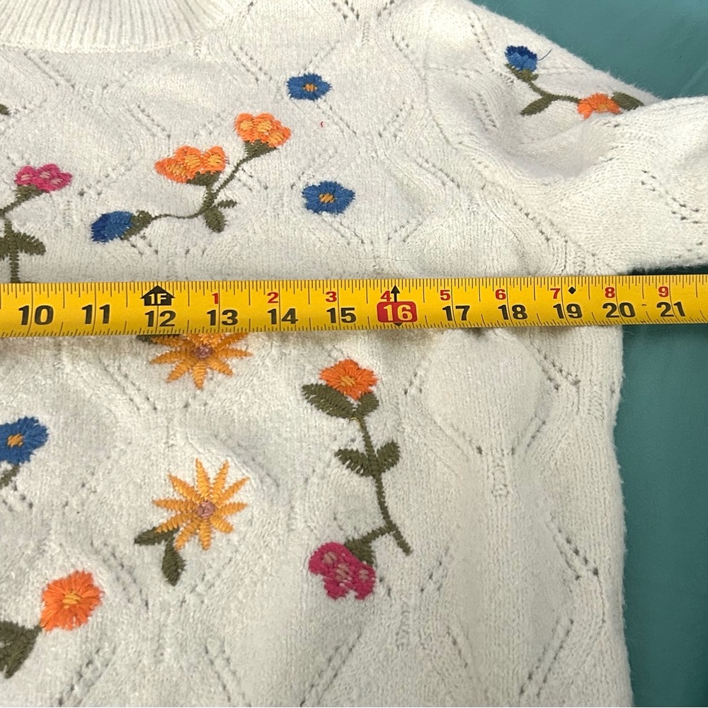 Francesca’s Cream Romantic Floral Embroidered Knit Sweater Cottagecore - Picture 5 of 7